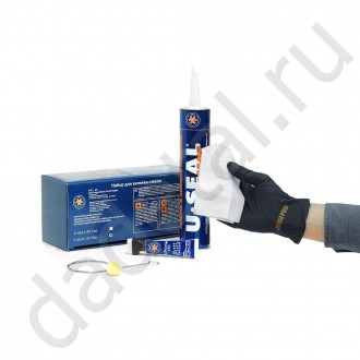 Набор для вклейки автомобильного стекла: полиуретановый клей для стекол U-Seal 207 Plus, грунт U-Primer в тюбике 10 мл., салфетка с пропиткой, струна четырехгранная, перчатки нитриловые – 1 пара.